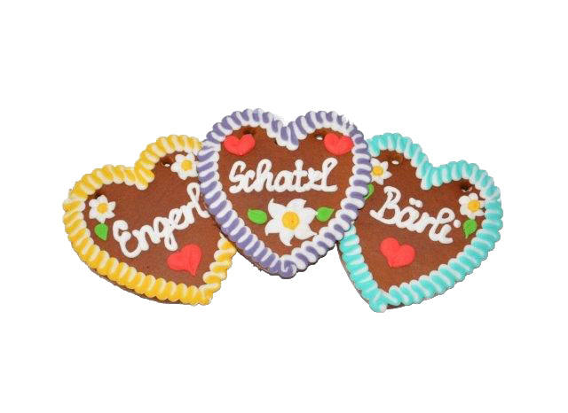 Wiesn Lebkuchenherzen bayrisch bunt, Schatzl, Liabs Madl usw.13 x 14  cm ,60 Stück im Karton 