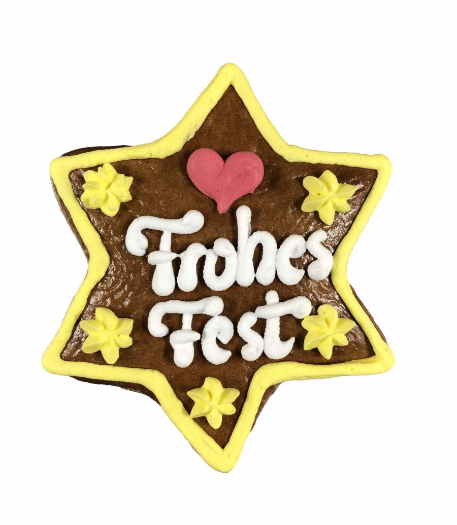 Lebkuchen-Stern 12 cm Frohes Fest 20 Stück im Karton