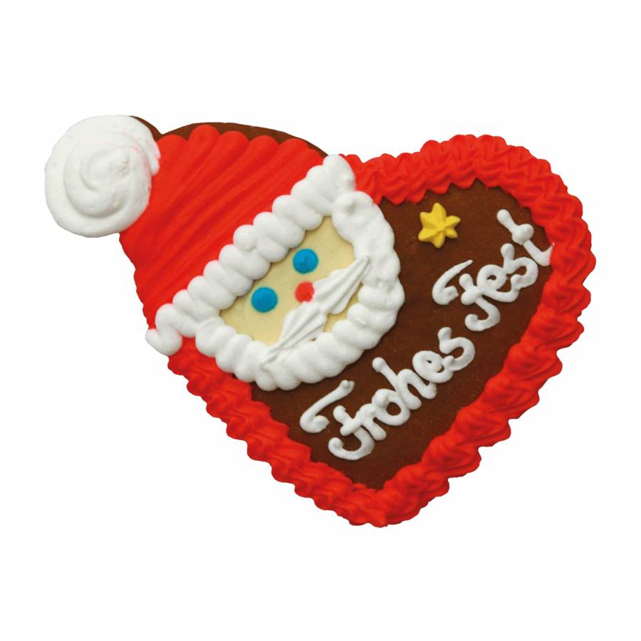 Lebkuchen Zipfelmützenherz mit Gesicht 14 x 12 cm im Karton 28 Stück 