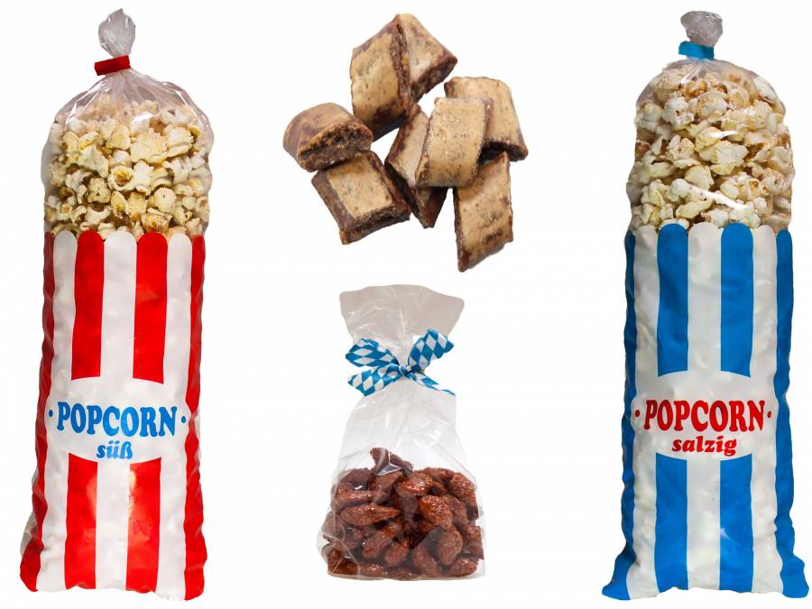 Volksfest-Paket ,Popcorn 600 Gramm, gebrannte Mandeln 1 kg, Magenbrot 800 Gramm