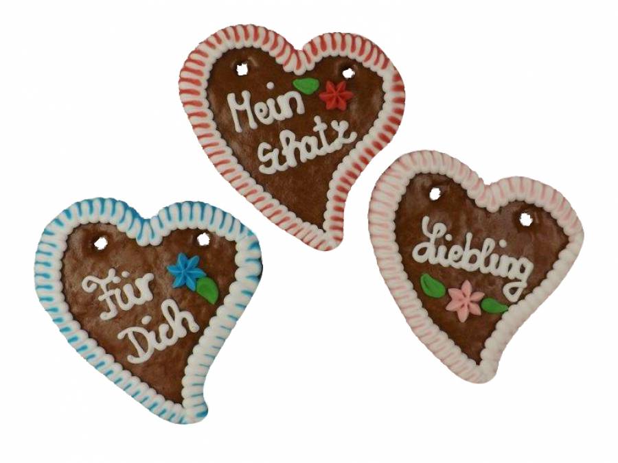 60 Lebkuchenherzen im Karton 10 cm  Spruch spitz, bunt 6-fach sortiert,60 Stück im Karton