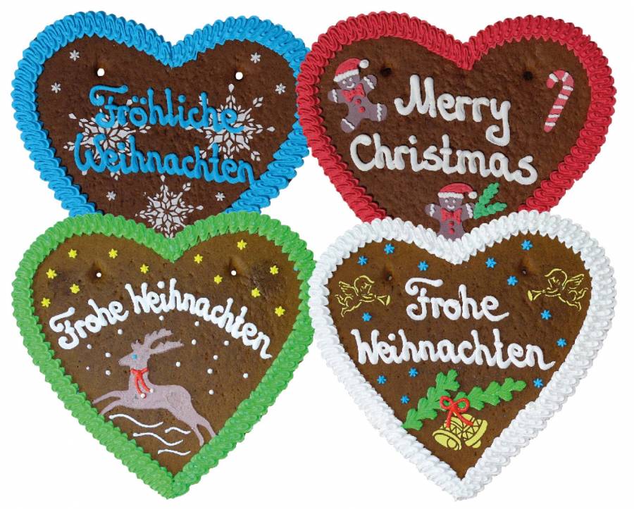 Lebkuchen Herz Frohe Weihnachten,Merry Christmas 36 cm ,Karton 8  Stück 