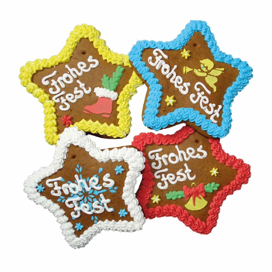 Lebkuchen Stern 14 cm Frohes Fest Karton 24 Stück