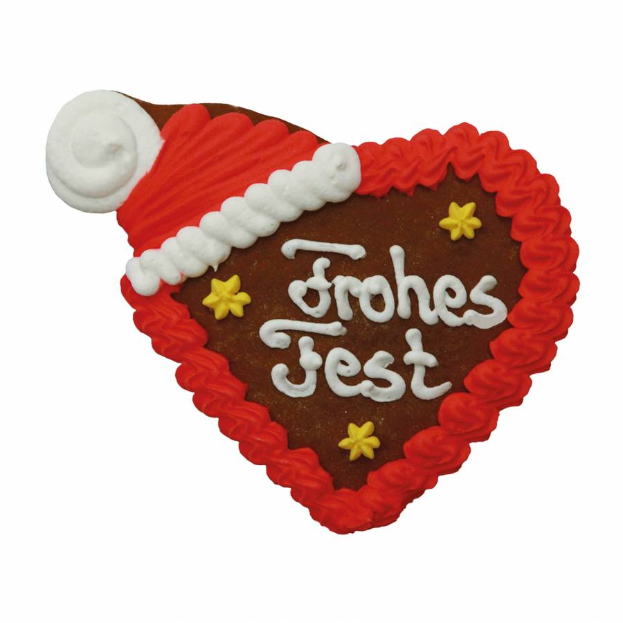 Lebkuchen Zipfelmützenherz Frohes Fest 14 x 12 cm