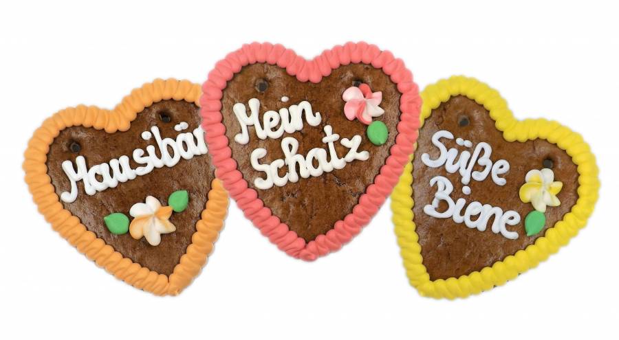 Lebkuchenherzen 10 cm azofrei Spruch 20-fach 60 Stück im Karton