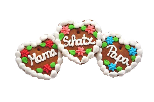 Lebkuchenherzen  Blätterrand „Engel, Mama, Mami, Papa 10 cm ,60 Stück im Karton