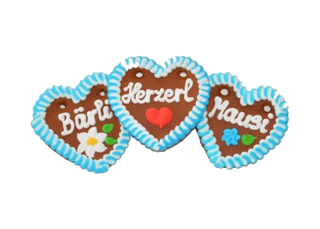 Lebkuchenherzen im Karton bayrisch weiß/blau 10 cm ,60 Stück  im Karton