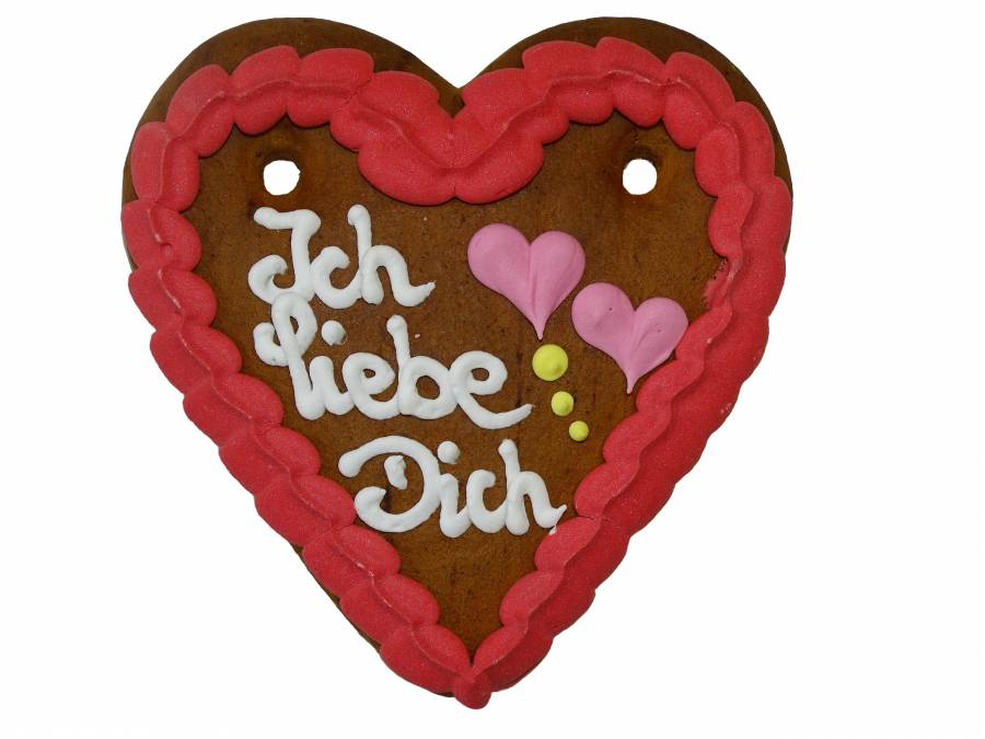 Wiesn Lebkuchenherzen 13 x 14 cm Liebes Herz, Ich liebe Dich, 65 Stück im Karton 